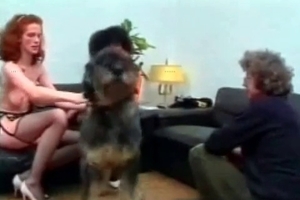 Pair of perverted whores are having fun with a black pup